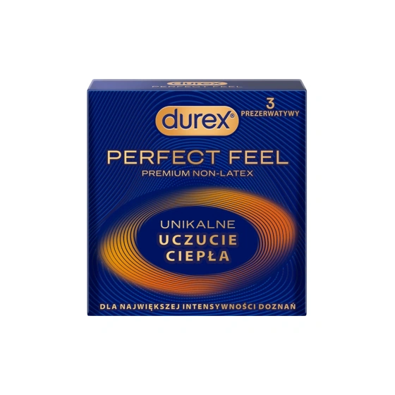 Durex Perfect Feel cienkie prezerwatywy nawilżane bez lateksu dające uczucie ciepła 3 szt