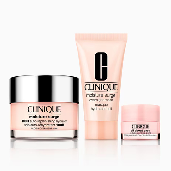 Clinique Daily Hydrators zestaw prezentowy krem-żel do twarzy Moisture Surge 100H 30 ml + maska na noc Moisture Surge 30 ml + krem pod oczy All About Eyes 5 ml