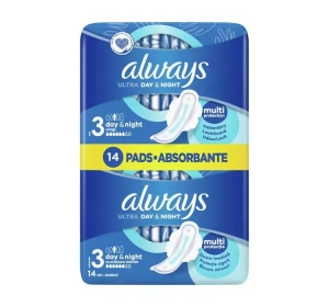 Always Ultra podpaski higieniczne ze skrzydełkami 3 Day&Night 14 sztuk