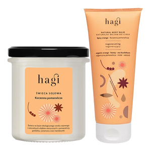 Hagi Korzenna Pomarańcza zestaw sojowa świeca zapachowa 215 ml + regenerujący balsam do ciała 200 ml