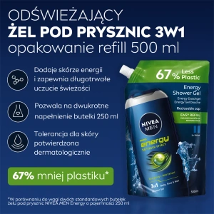 NIVEA MEN Energy energetyzujący żel pod prysznic 3w1 refill 500 ml
