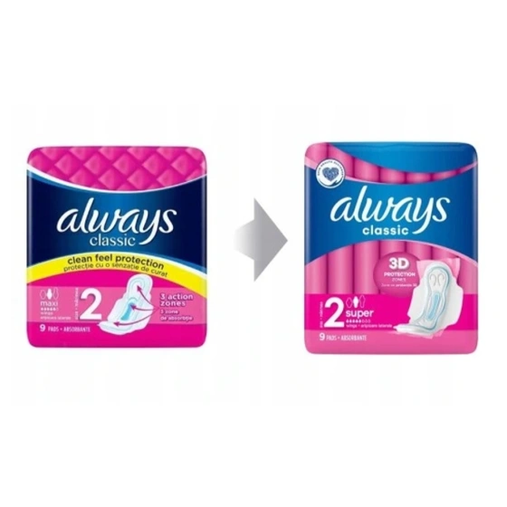 Always Classic podpaski higieniczne ze skrzydełkami 2 Maxi 9 sztuk