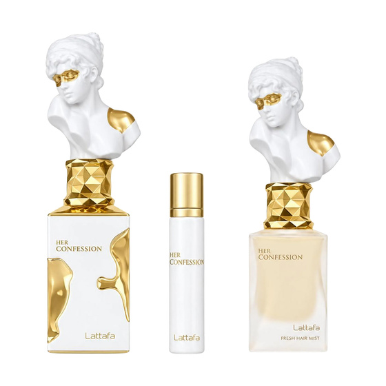 Lattafa Her Confession woda perfumowana spray 100 ml + 12 ml + mgiełka do włosów 50 ml