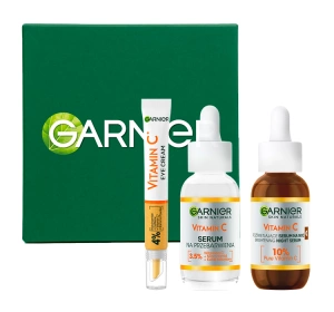 Garnier Vitamin C Zestaw do pielęgnacji twarzy serum + serum na noc + krem pod oczy + pudełko
