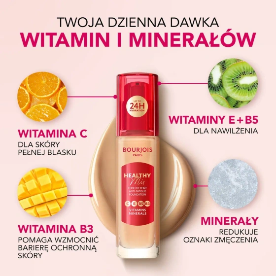 Bourjois Healthy Mix podkład niwelujący oznaki zmęczenia z kompleksem witamin i minerałów 50.5N Light Ivory 30 ml