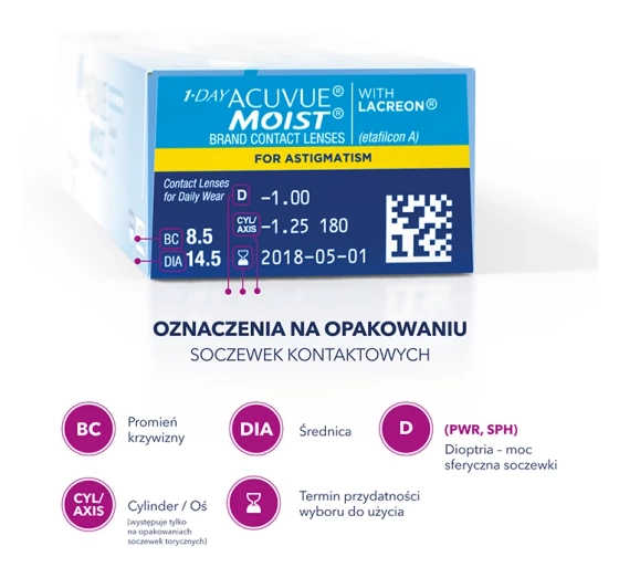 1-DAY ACUVUE® MOIST for ASTIGMATISM soczewki kontaktowe 30 sztuk / 8.5 / -3.00 / -0.75 / 180