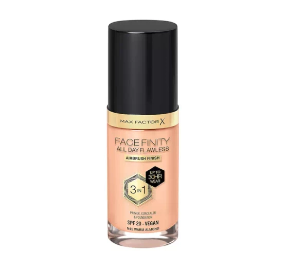 Max Factor Facefinity All Day Flawless 3in1 wegański podkład N45 Warm Almond 30ml