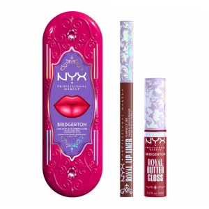 NYX Professional Makeup Bridgerton Royal Treasures Lip Kit 05 zestaw do makijażu ust błyszczyk Royal Butter Gloss Cherry Courtship 8 ml + konturówka Royal Lip Liner Berry of the Ball 0,33 g