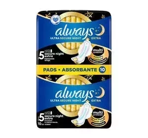 Always Ultra podpaski higieniczne ze skrzydełkami 5 Secure Night Extra 10 sztuk
