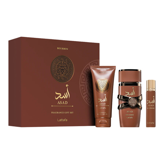 Lattafa Asad Bourbon woda perfumowana spray 100 ml + 12 ml + żel pod prysznic 100 ml